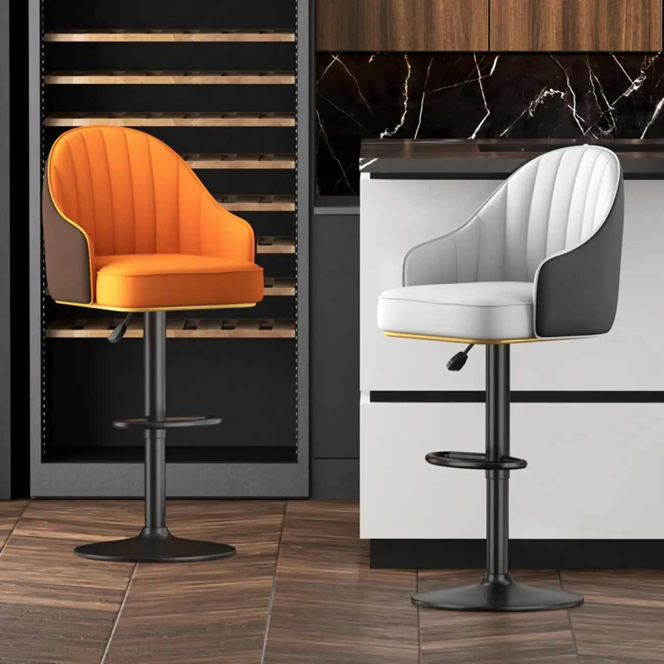 Adjustable Faux Leather Swivel Bar Stools with Backs