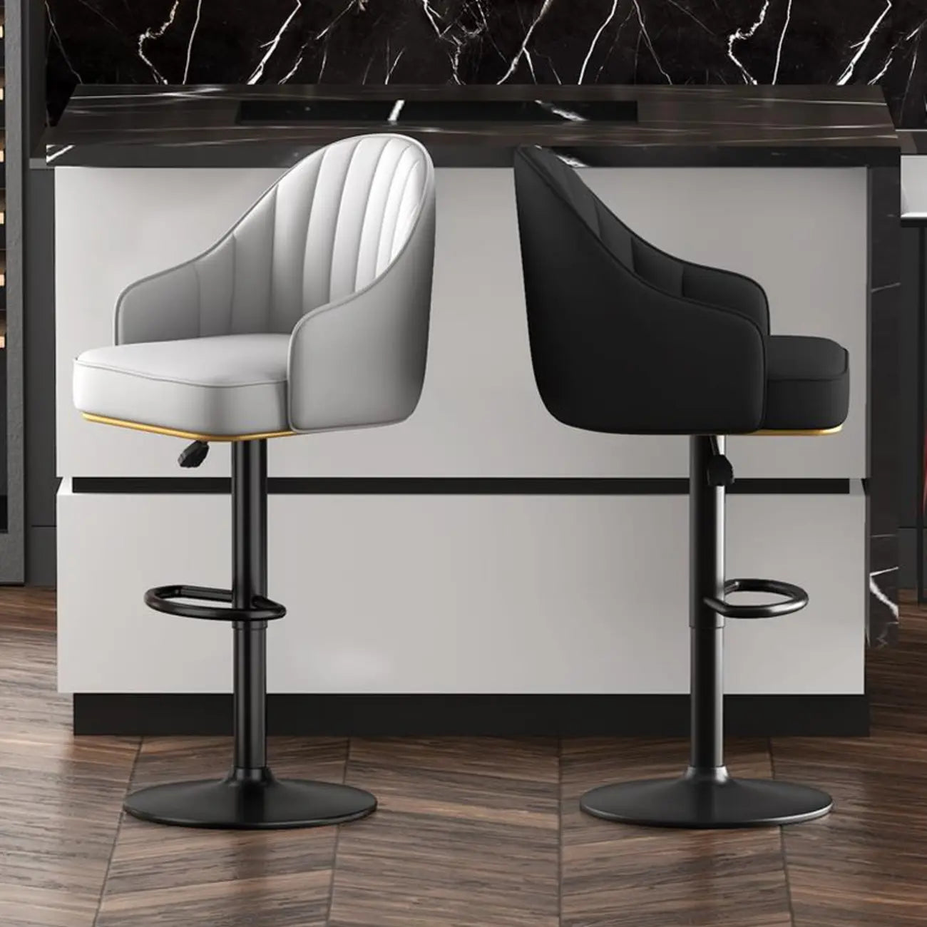 Adjustable Faux Leather Swivel Bar Stools with Backs