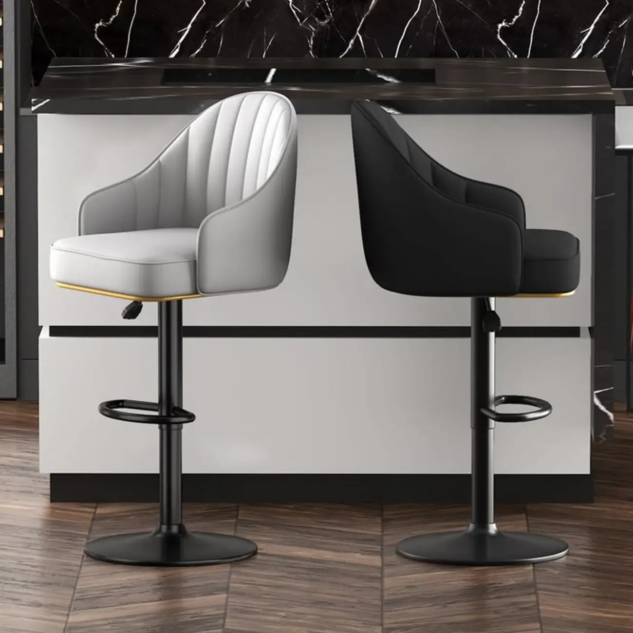 Adjustable Faux Leather Swivel Bar Stools with Backs