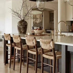 Rustic Wooden Bar Stools with Woven Seat for Kitchen