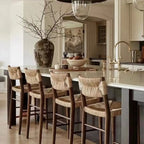 Rustic Wooden Bar Stools with Woven Seat for Kitchen