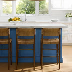 Rustic Wooden Bar Stools with Woven Seat for Kitchen