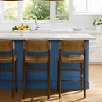 Rustic Wooden Bar Stools with Woven Seat for Kitchen