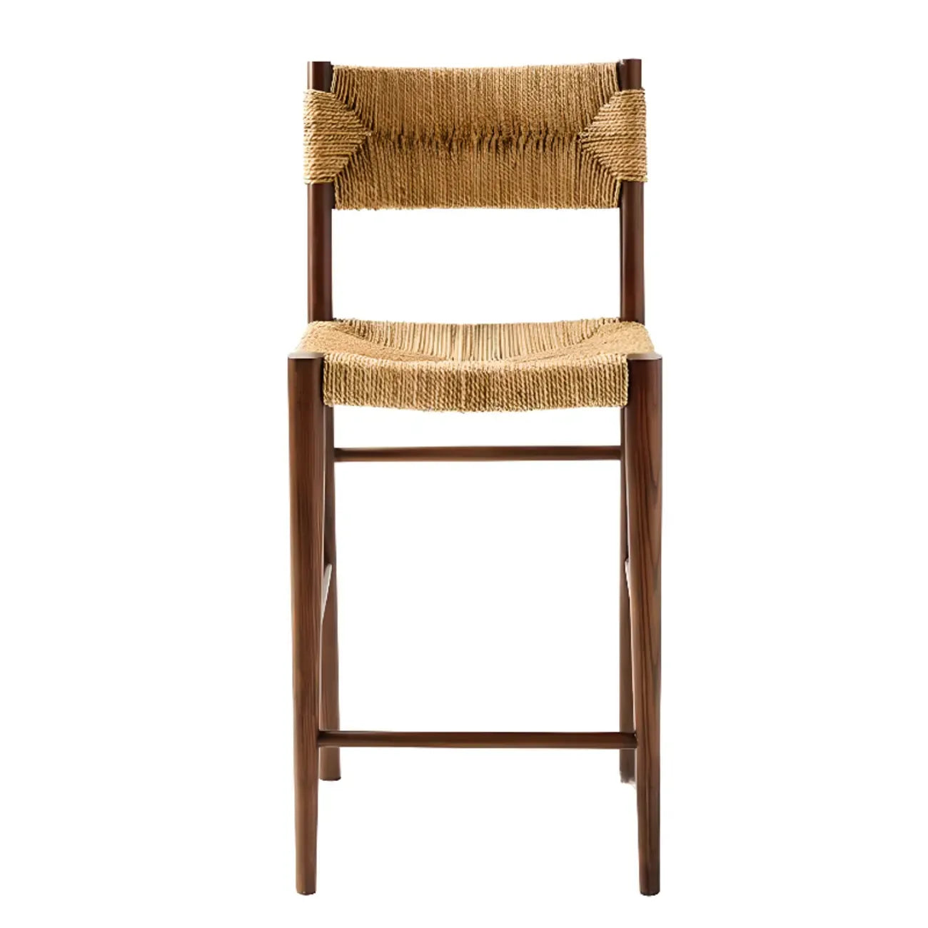 Rustic Wooden Bar Stools with Woven Seat for Kitchen