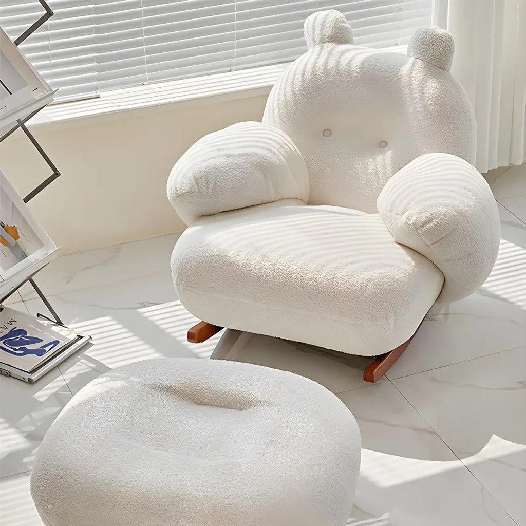 Cute Upholstered White Rocking Chair with Ottoman for Indoor