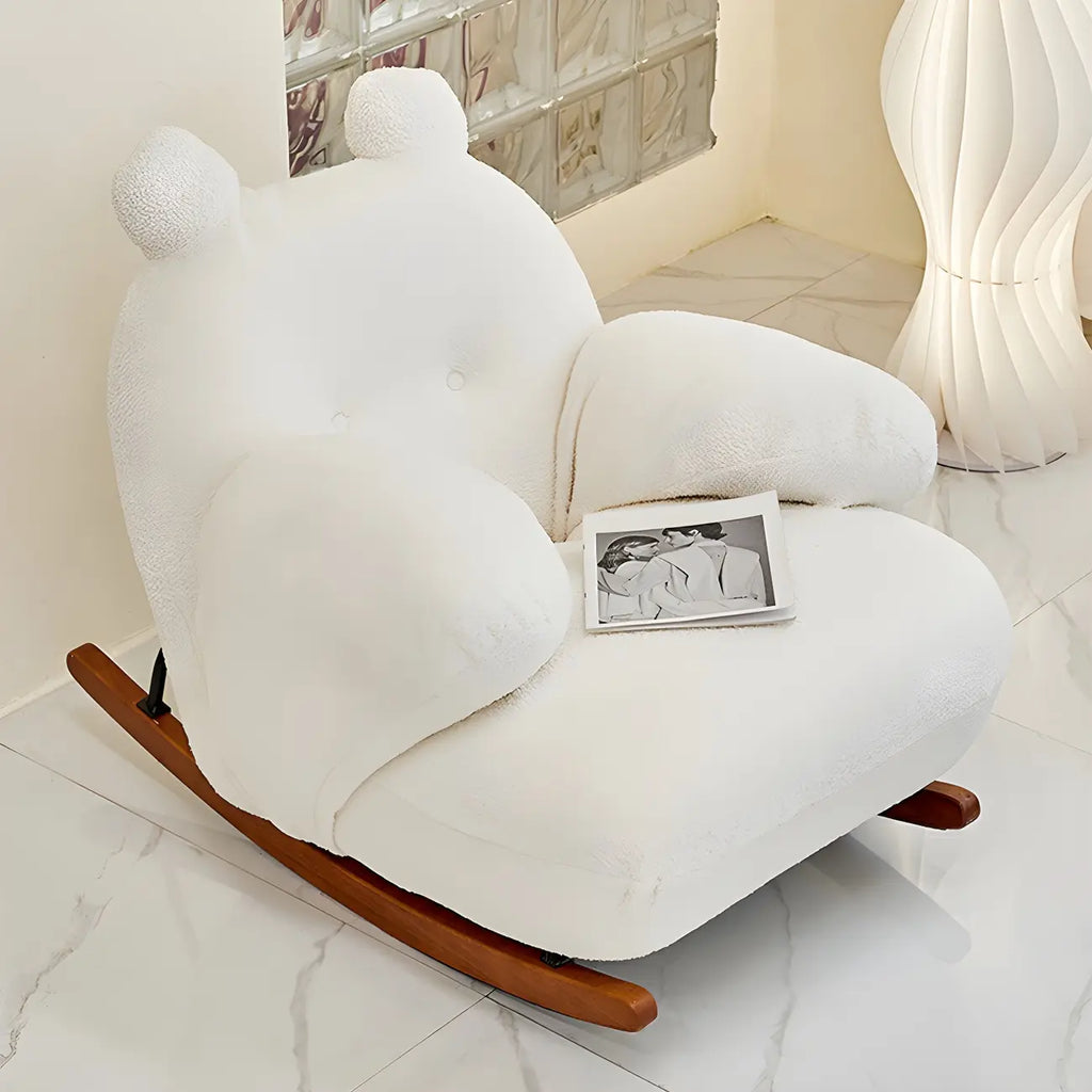 Cute Upholstered White Rocking Chair with Ottoman for Indoor