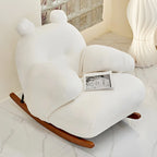 Cute Upholstered White Rocking Chair with Ottoman for Indoor