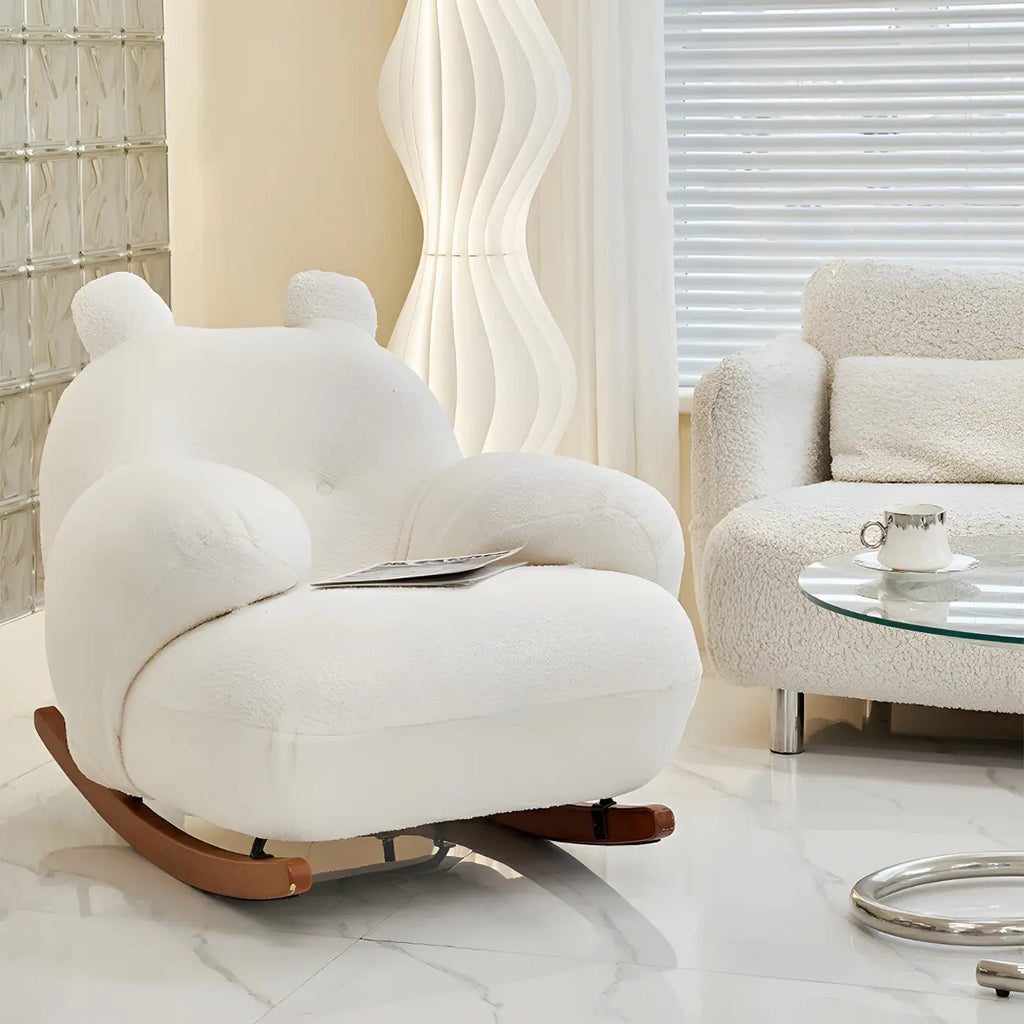 Cute Upholstered White Rocking Chair with Ottoman for Indoor
