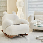 Cute Upholstered White Rocking Chair with Ottoman for Indoor