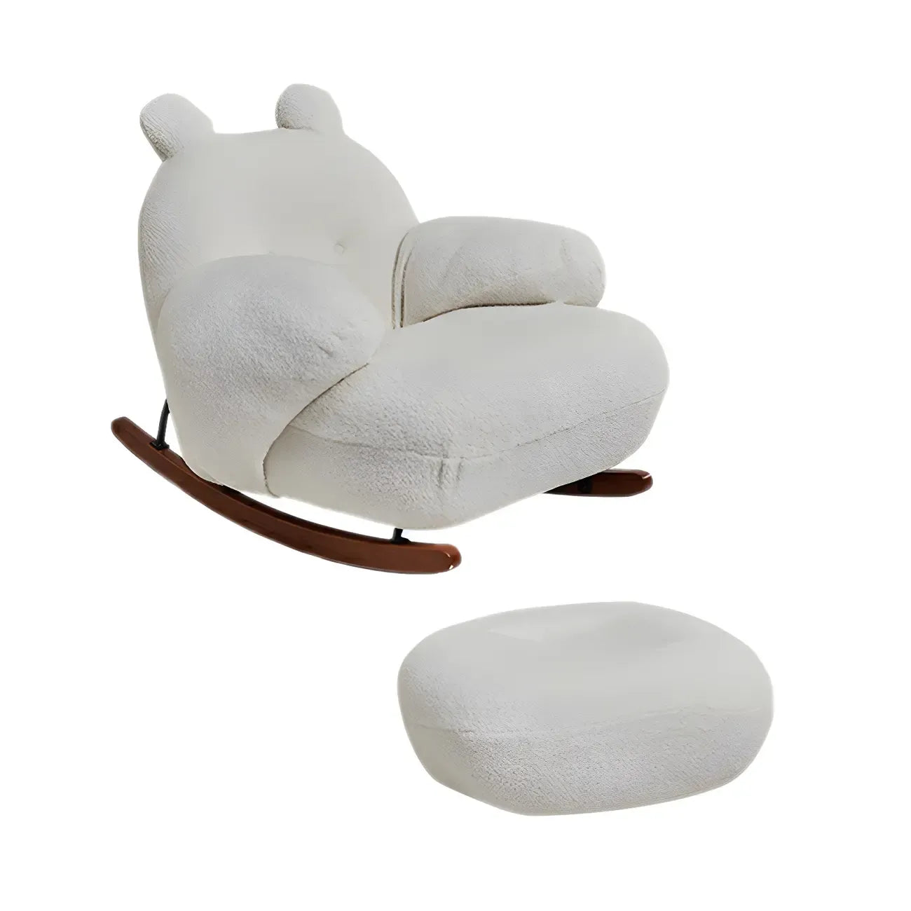 Cute Upholstered White Rocking Chair with Ottoman for Indoor