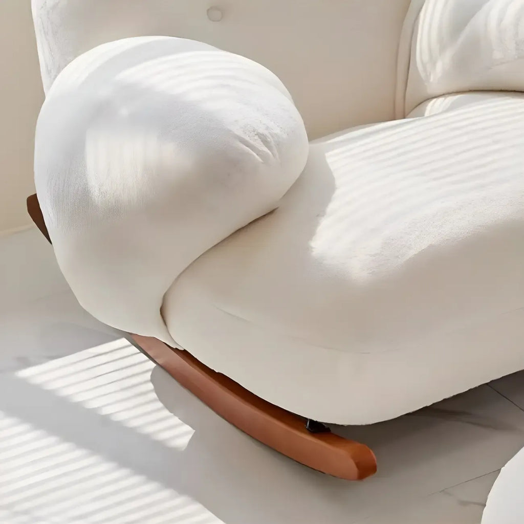 Cute Upholstered White Rocking Chair with Ottoman for Indoor