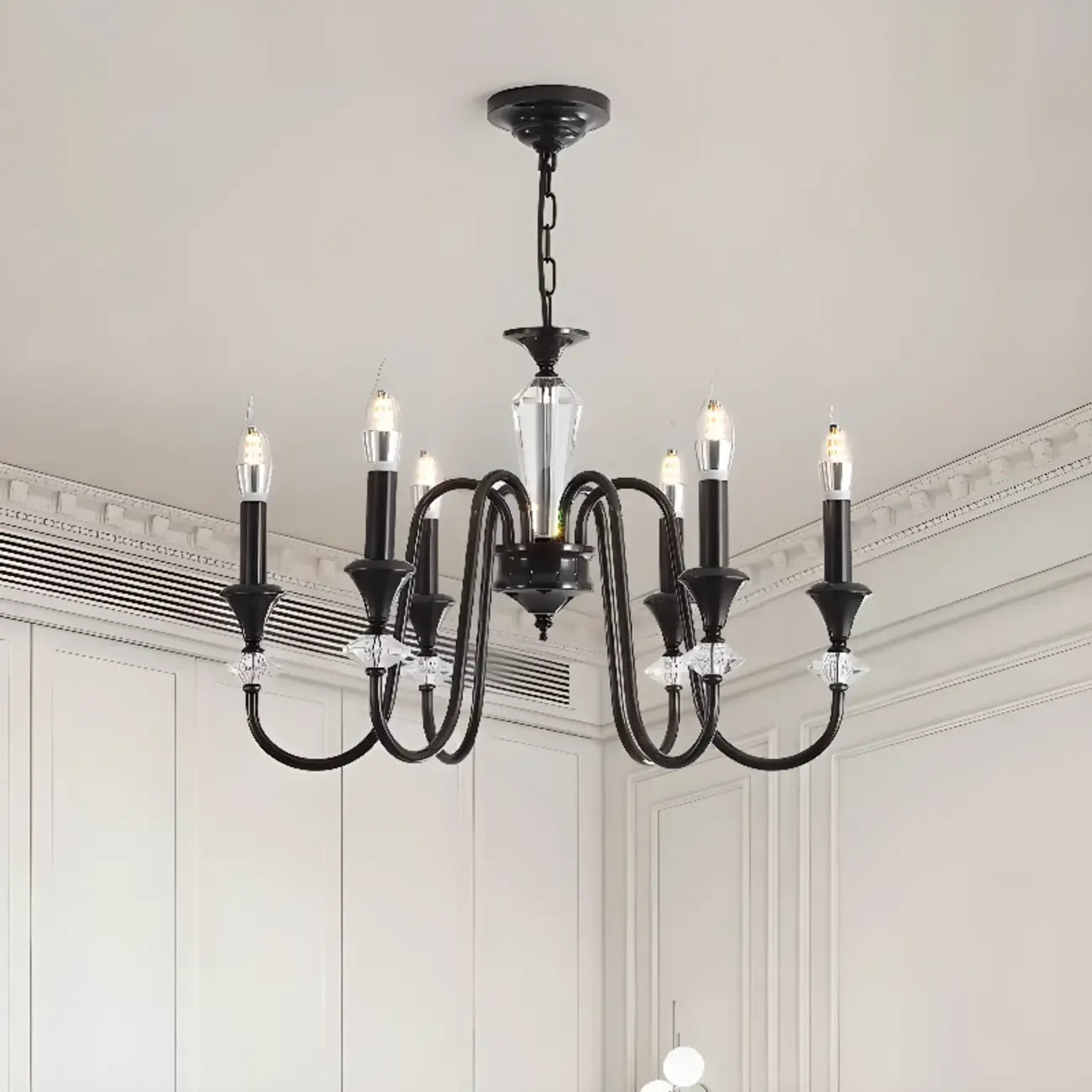 Vintage Black Iron Adjustable Chandelier for Living Room