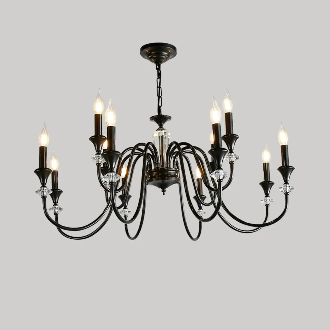 Vintage Black Iron Adjustable Chandelier for Living Room
