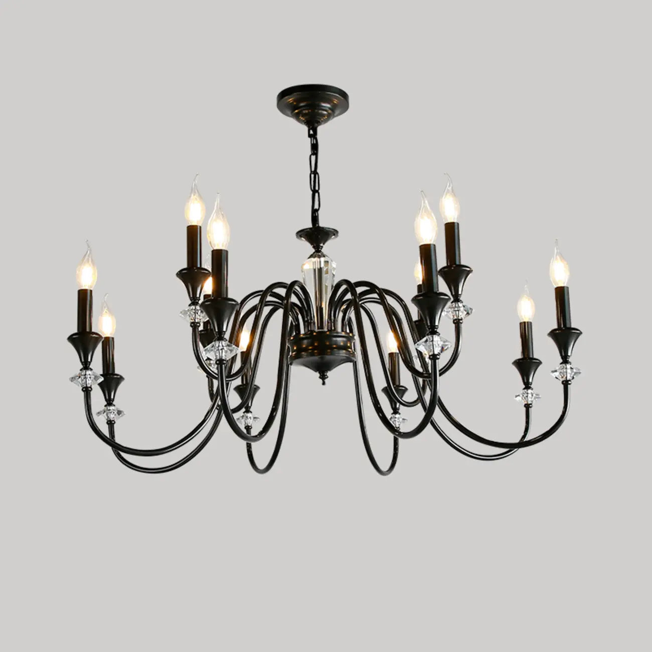 Vintage Black Iron Adjustable Chandelier for Living Room