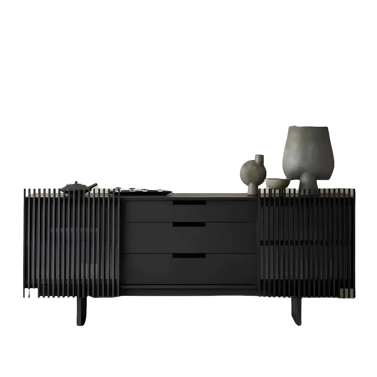 Black Wooden Buffet Table with Sliding Doors and Drawers