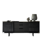Black Wooden Buffet Table with Sliding Doors and Drawers