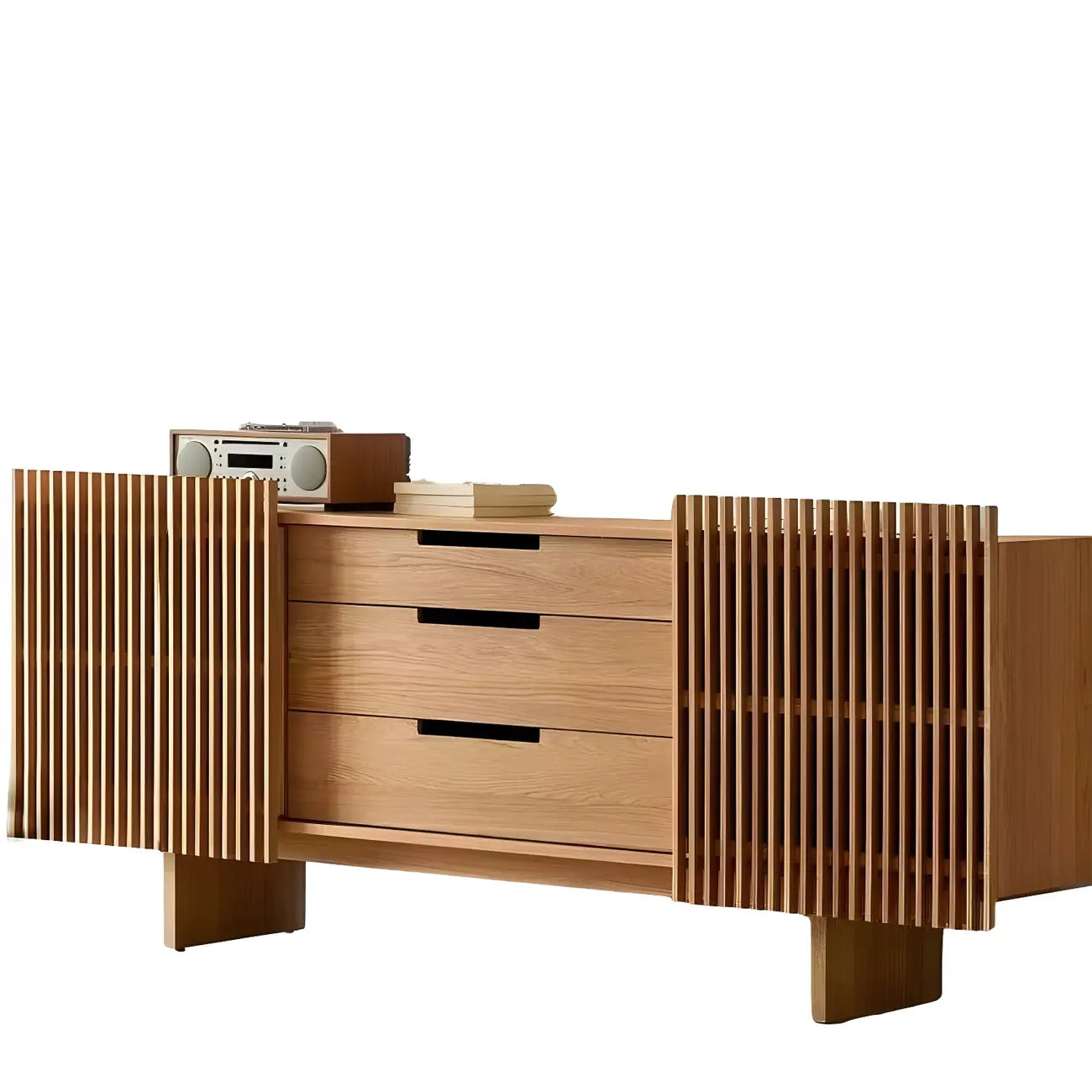 Black Wooden Buffet Table with Sliding Doors and Drawers