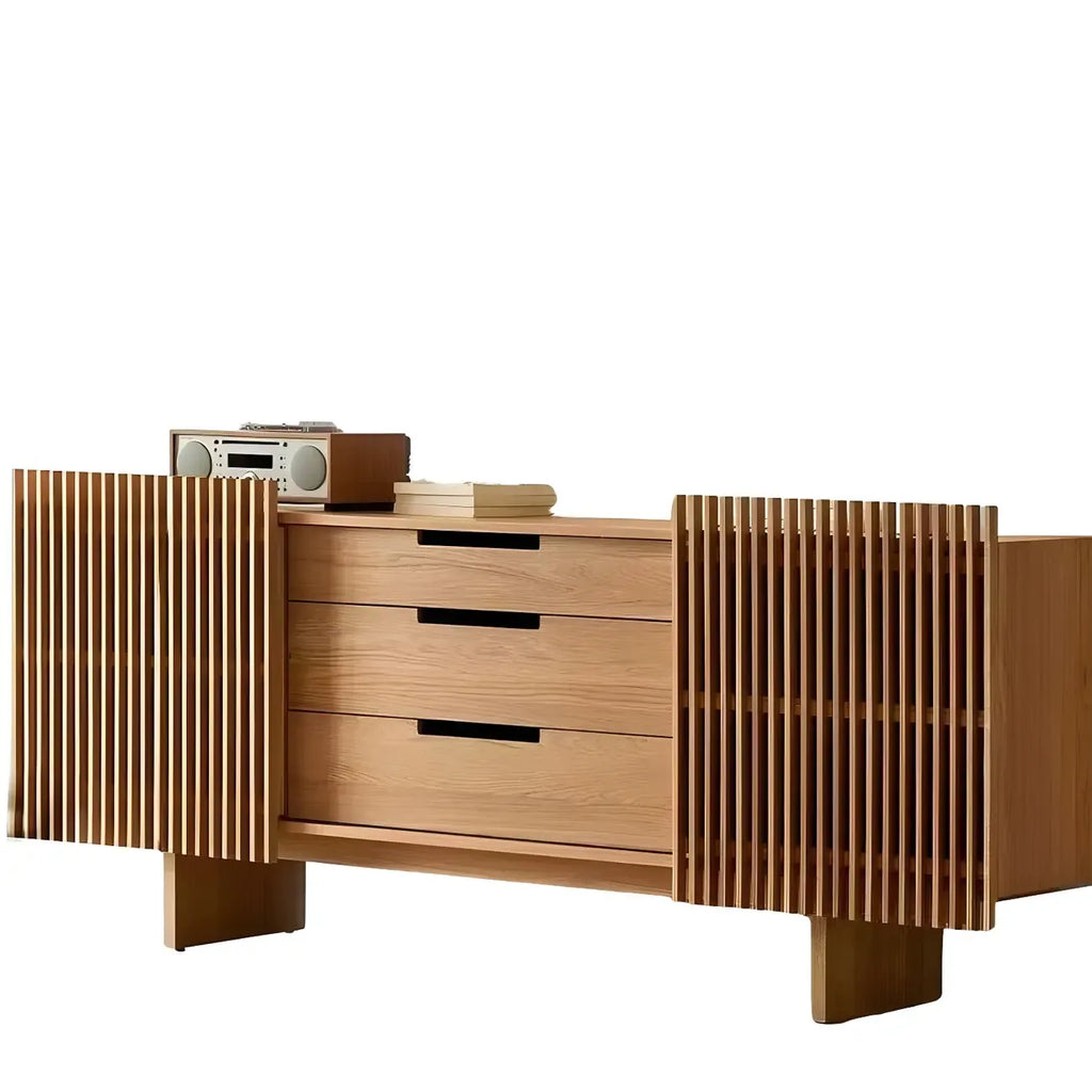 Black Wooden Buffet Table with Sliding Doors and Drawers