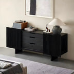 Black Wooden Buffet Table with Sliding Doors and Drawers