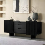 Black Wooden Buffet Table with Sliding Doors and Drawers
