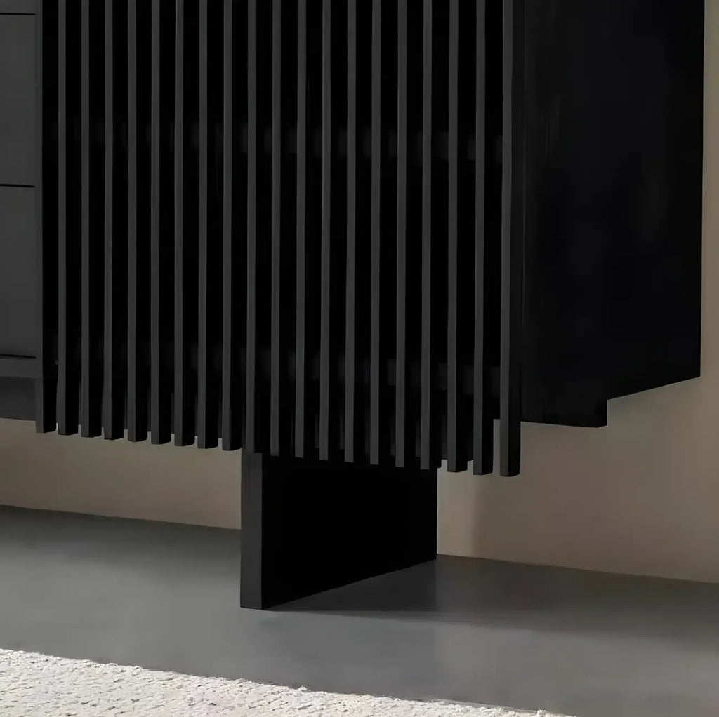 Black Wooden Buffet Table with Sliding Doors and Drawers