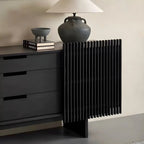 Black Wooden Buffet Table with Sliding Doors and Drawers