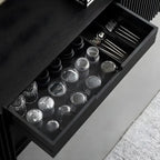 Black Wooden Buffet Table with Sliding Doors and Drawers