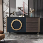 Glam Espresso Wood Buffet Table with Drawers & Cabinets