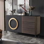 Glam Espresso Wood Buffet Table with Drawers & Cabinets