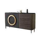 Glam Espresso Wood Buffet Table with Drawers & Cabinets