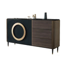 Glam Espresso Wood Buffet Table with Drawers & Cabinets