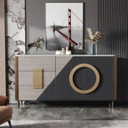 Glam Espresso Wood Buffet Table with Drawers & Cabinets