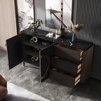 Glam Espresso Wood Buffet Table with Drawers & Cabinets