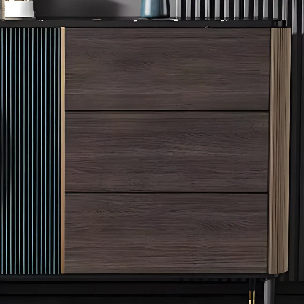 Glam Espresso Wood Buffet Table with Drawers & Cabinets