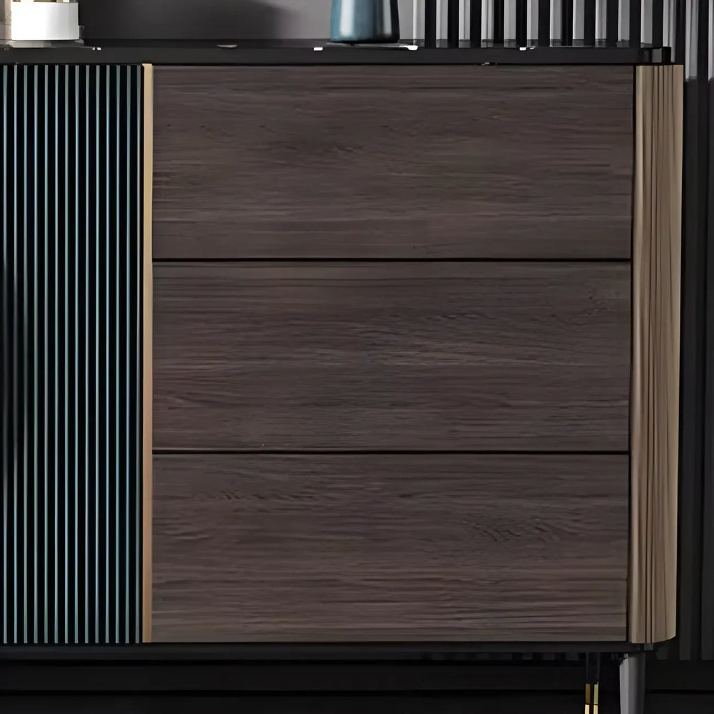 Glam Espresso Wood Buffet Table with Drawers & Cabinets