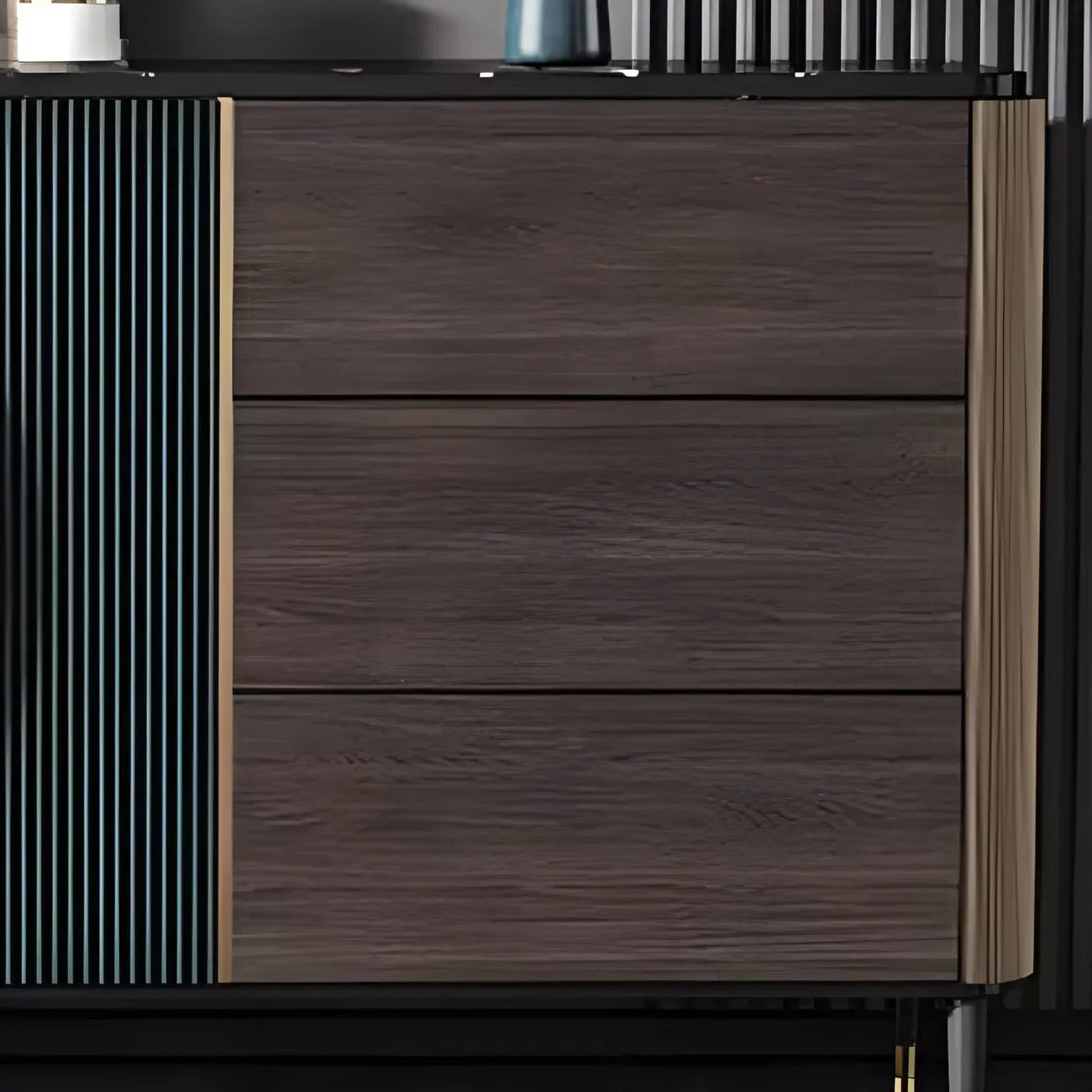 Glam Espresso Wood Buffet Table with Drawers & Cabinets