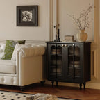 Medieval Style Black Wooden Buffet Table with Shelves