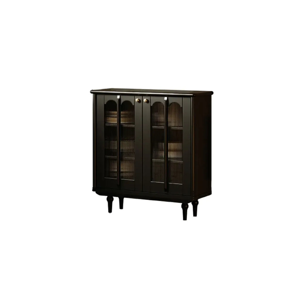 Medieval Style Black Wooden Buffet Table with Shelves