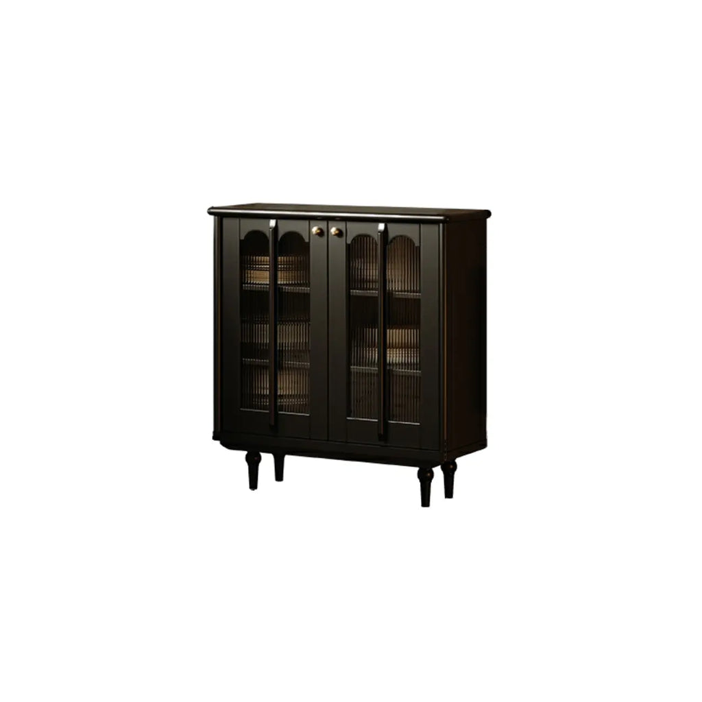 Medieval Style Black Wooden Buffet Table with Shelves