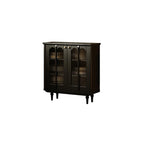 Medieval Style Black Wooden Buffet Table with Shelves