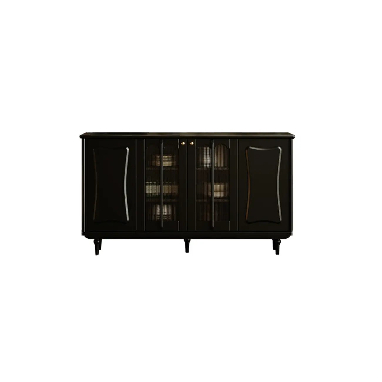 Medieval Style Black Wooden Buffet Table with Shelves