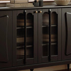 Medieval Style Black Wooden Buffet Table with Shelves