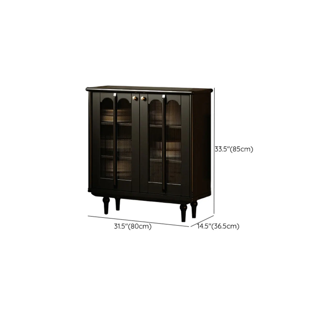 Medieval Style Black Wooden Buffet Table with Shelves