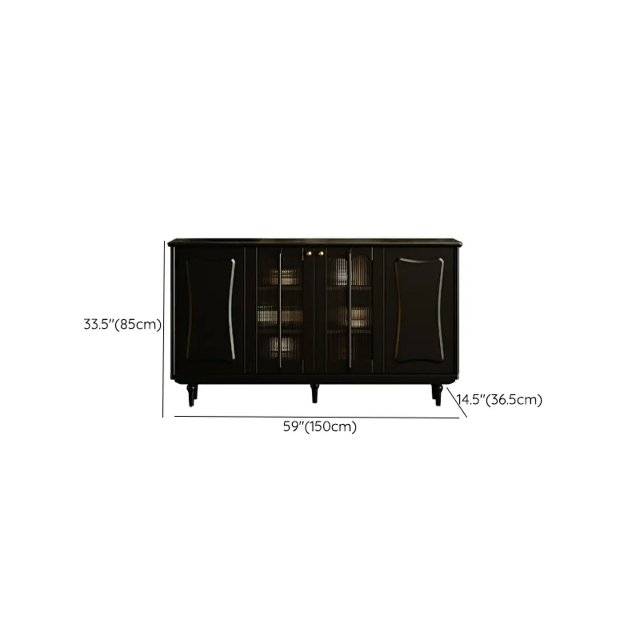 Medieval Style Black Wooden Buffet Table with Shelves