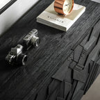 Modern Black Geometric Wooden Buffet Table with Cabinets