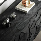 Modern Black Geometric Wooden Buffet Table with Cabinets
