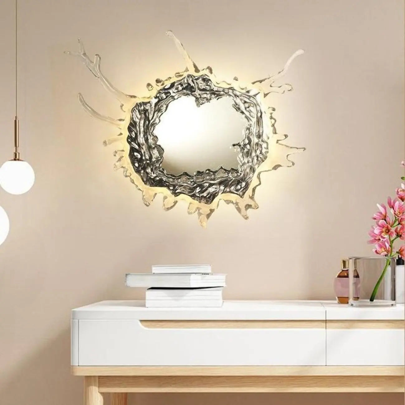 Designer Silver Resin Water Spray Wall Lamp for Home Decor