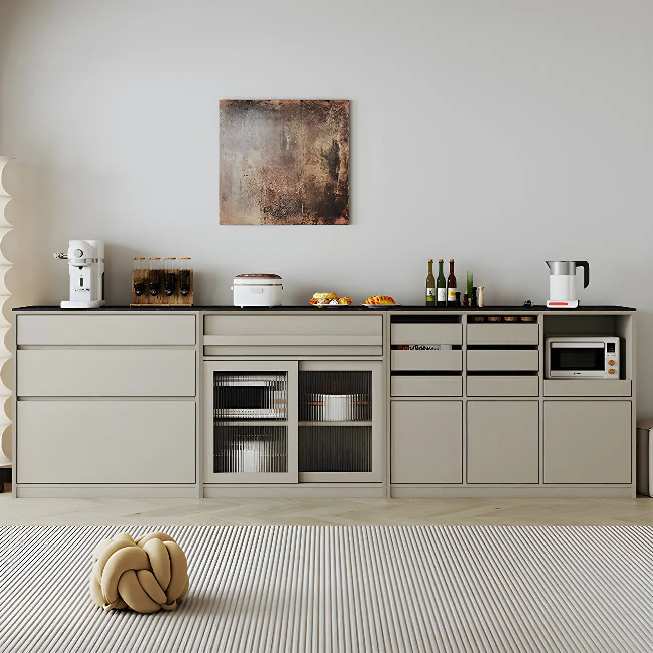 Contemporary Stone Countertop Sideboard with Drawers