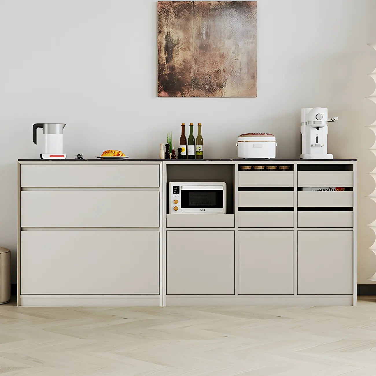 Contemporary Stone Countertop Sideboard with Drawers