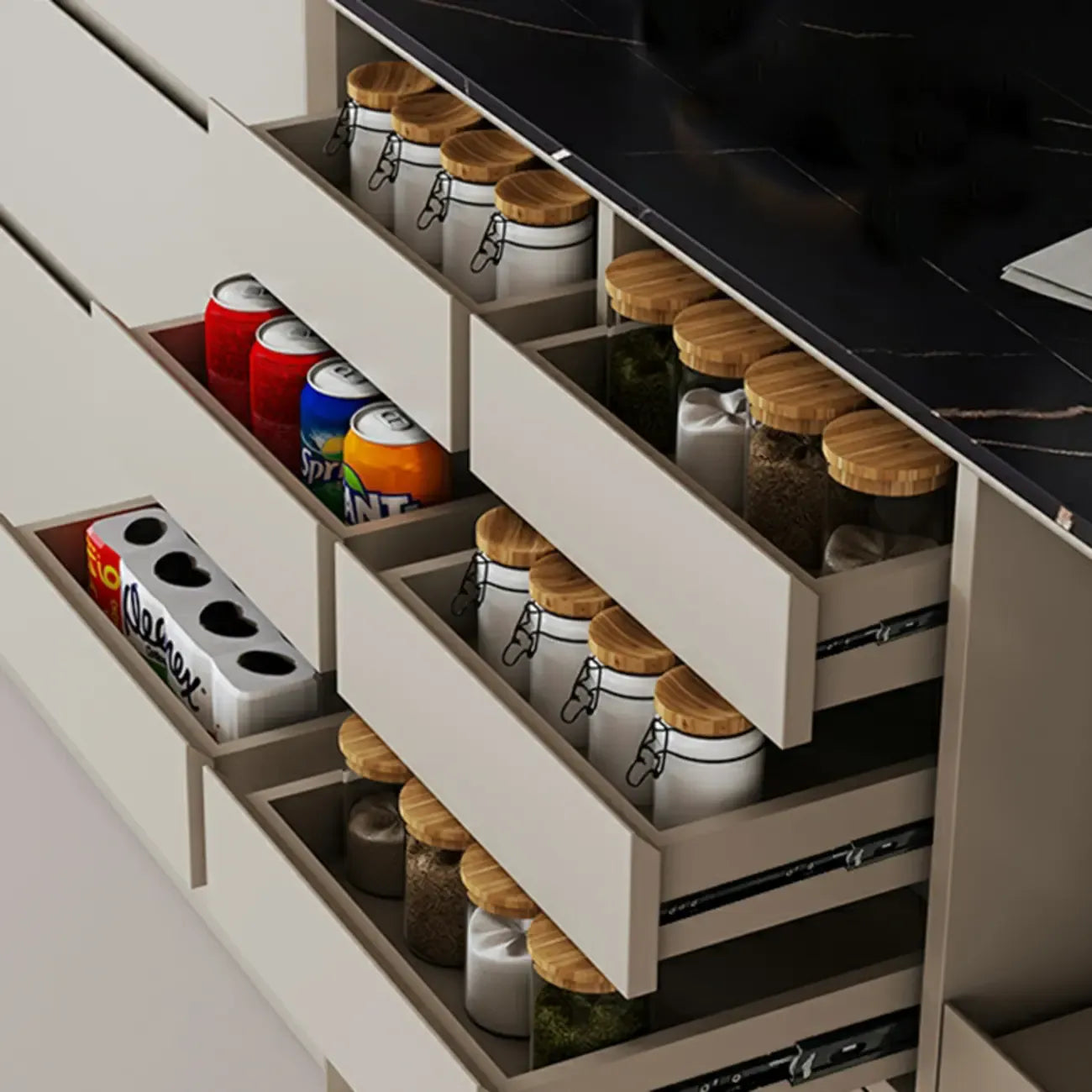 Contemporary Stone Countertop Sideboard with Drawers